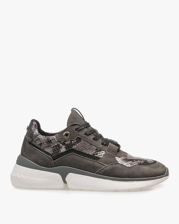 Dark grey suede leather sneaker with snake print