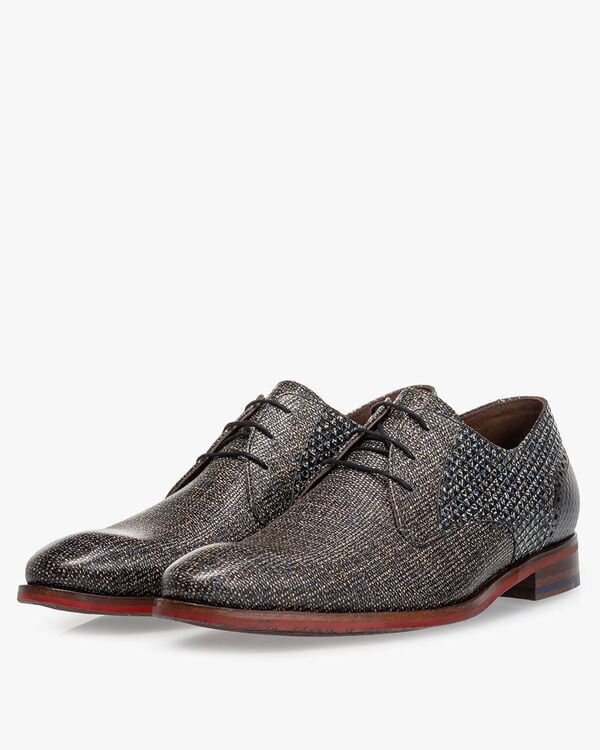 Schn&uuml;rschuh Leder-Print taupe