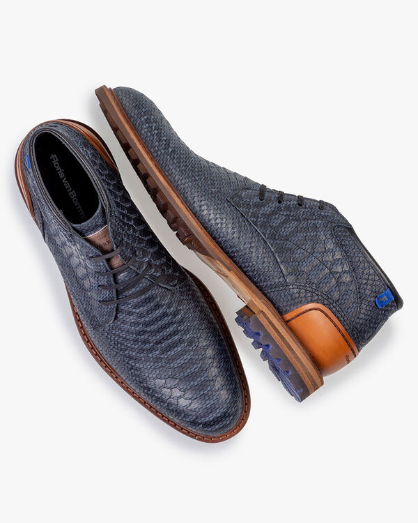 Lace boot nubuck leather blue