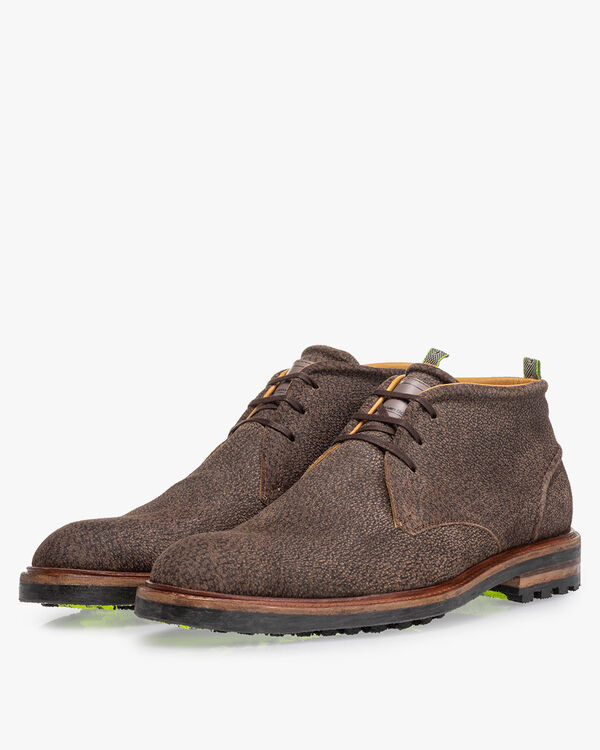 Schn&uuml;rstiefel Leder-Print braun