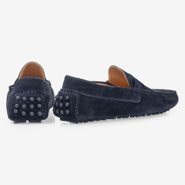 Dark blue suede leather moccasin