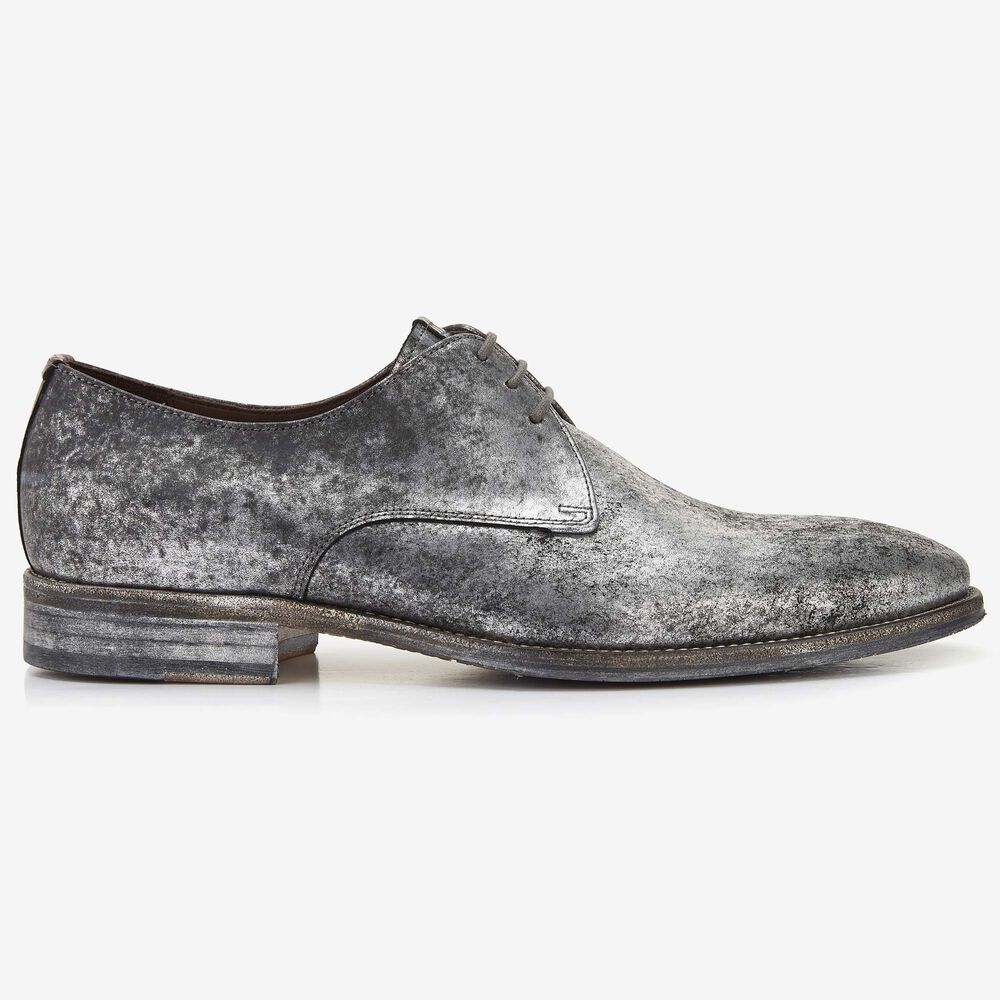 Floris van Bommel Leder-Herren-Schnürer in Metallicsilber