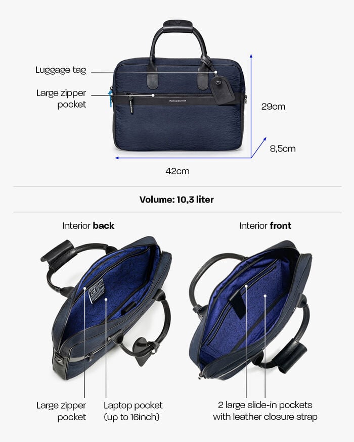 Bürotasche schmal Textil blau