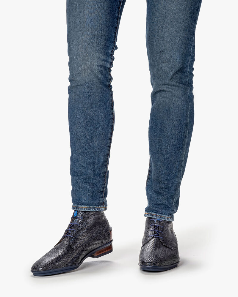 Schn&uuml;rstiefel metallic blau