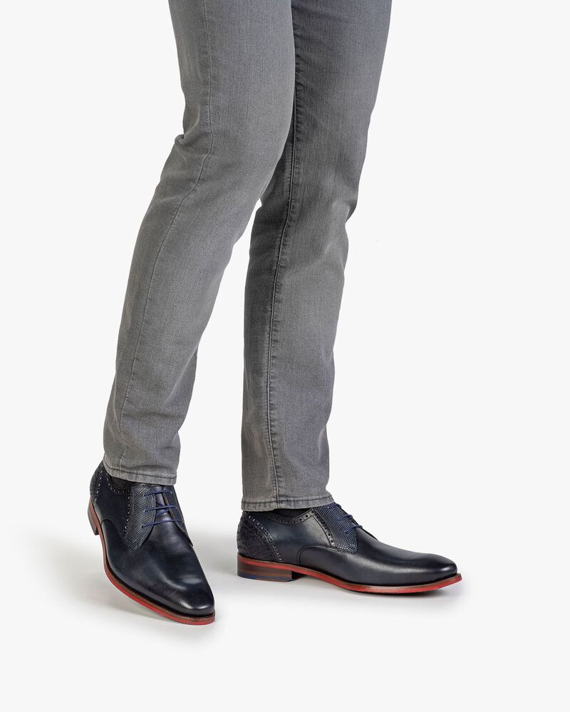 Schn&uuml;rschuh Kalbsleder blau