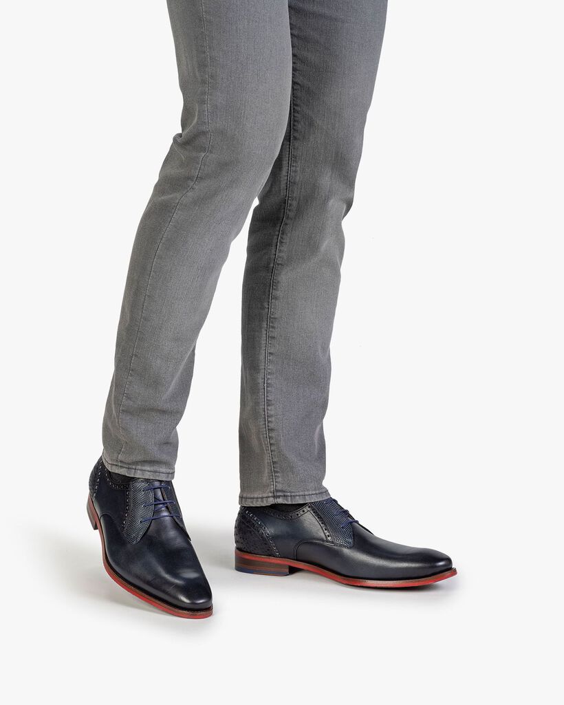 Schn&uuml;rschuh Kalbsleder blau