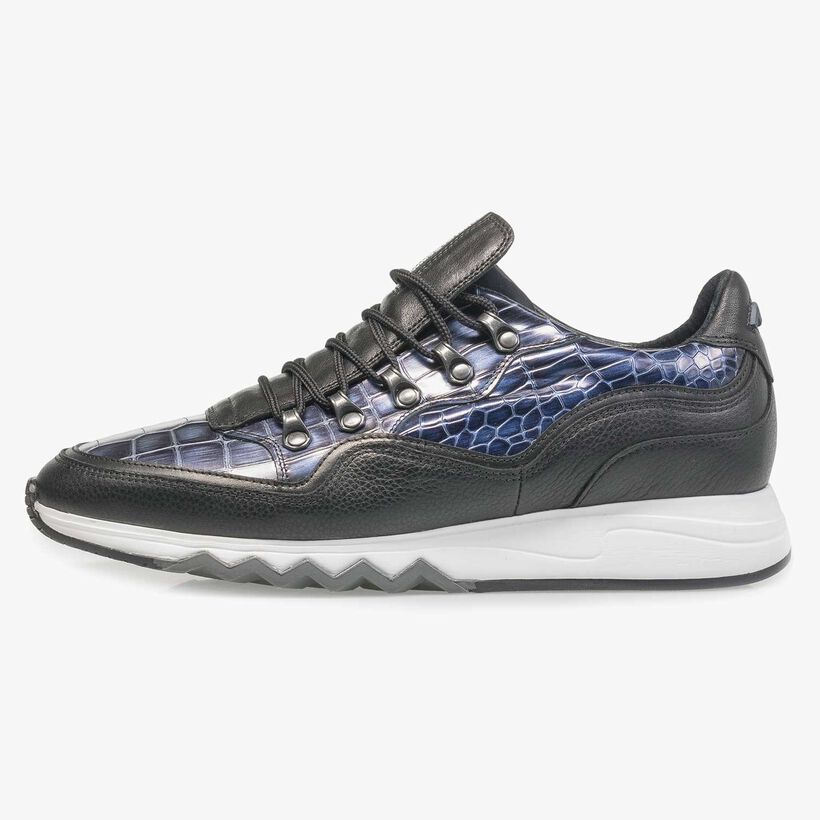 Blauer Premium Metallic-Leder-Sneaker mit Print