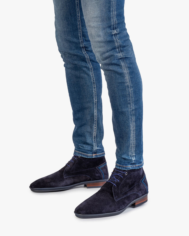 Schn&uuml;rstiefel blau Wildleder