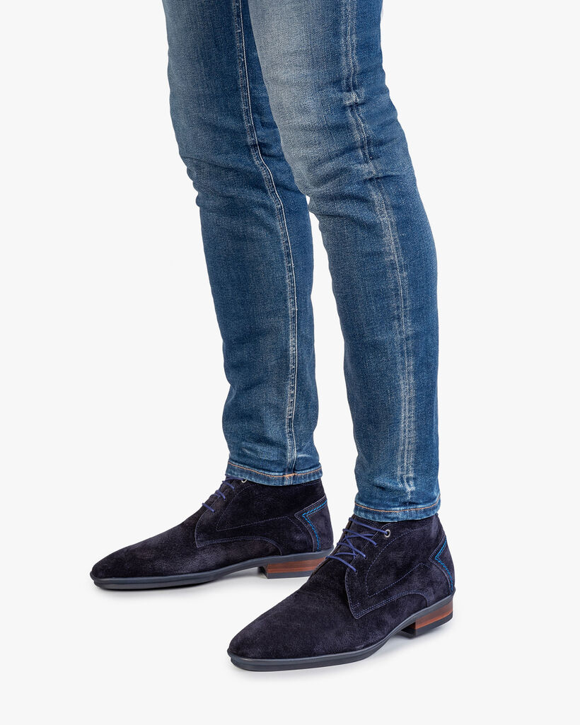 Schn&uuml;rstiefel blau Wildleder