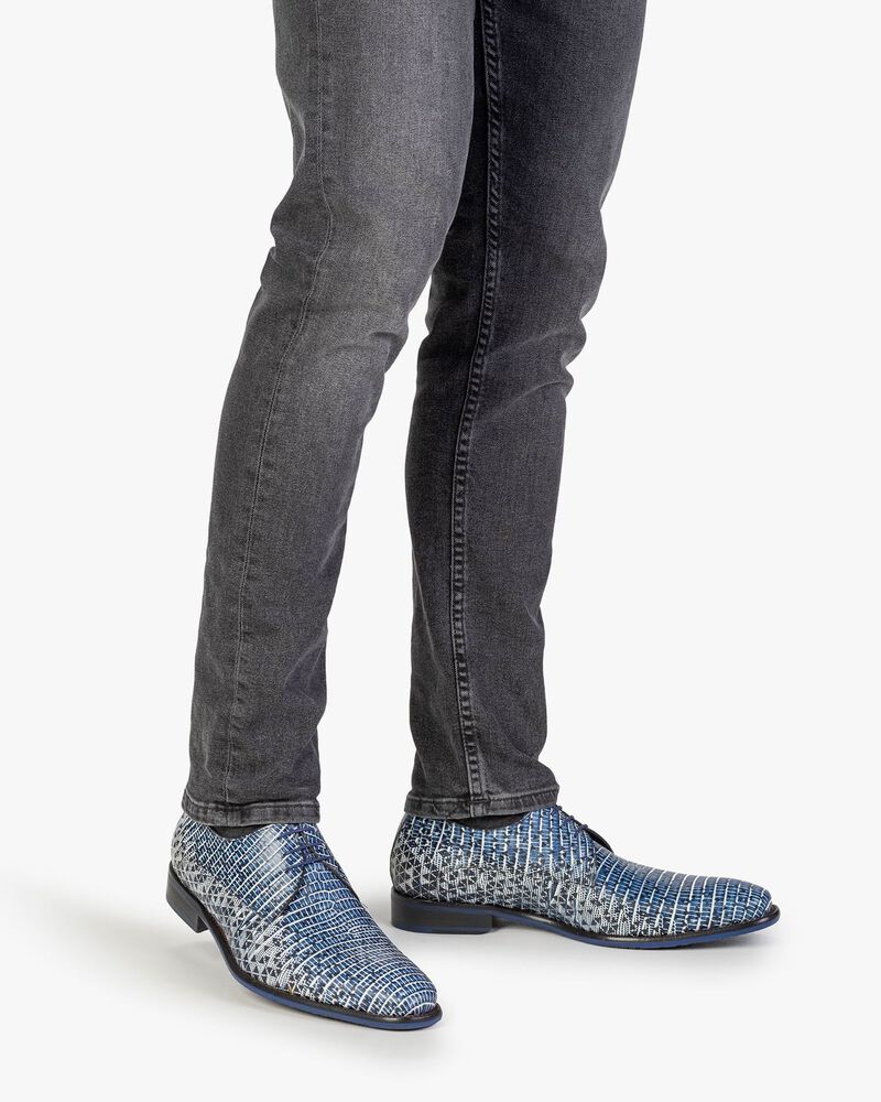 Schn&uuml;rschuh mit Print blau