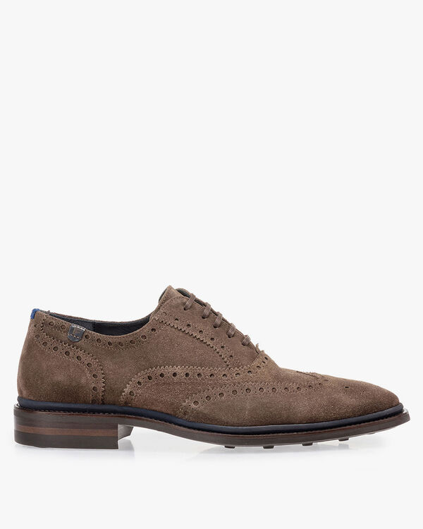 Brogue suede leather dark taupe