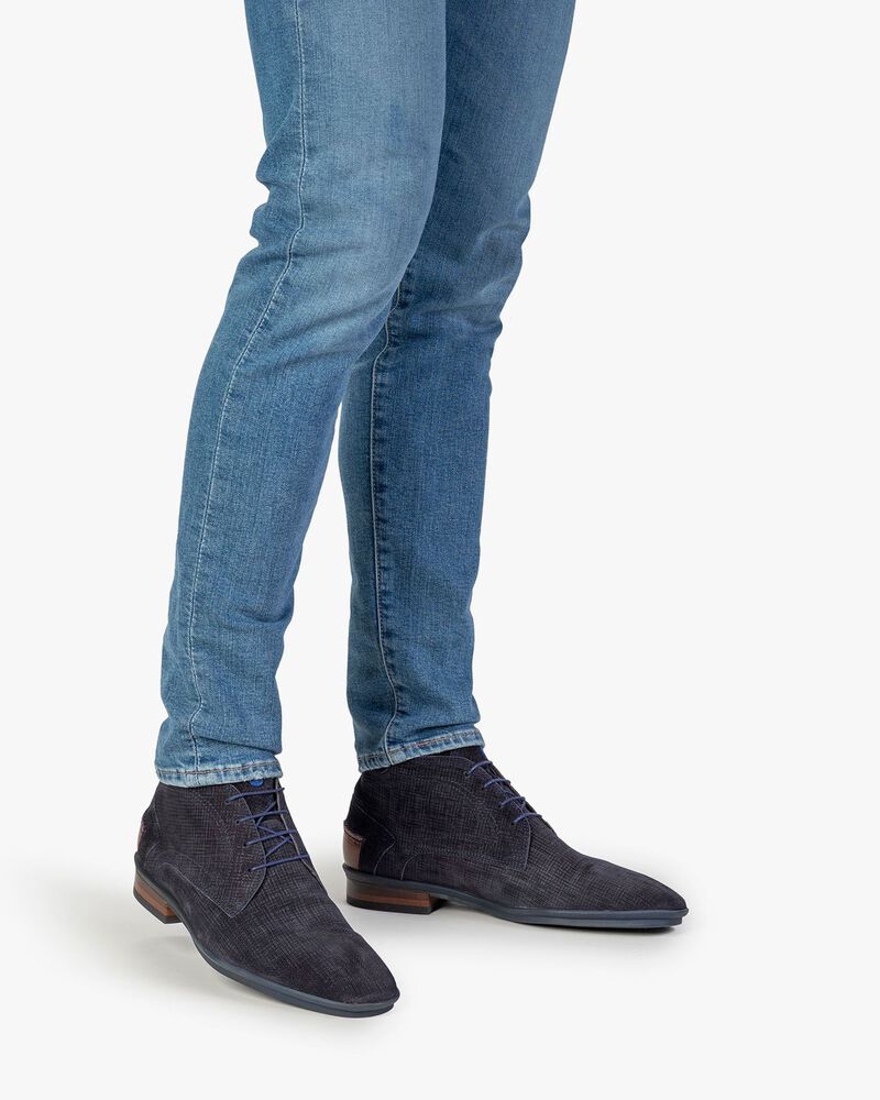 Stiefel mit Print Wildleder blau