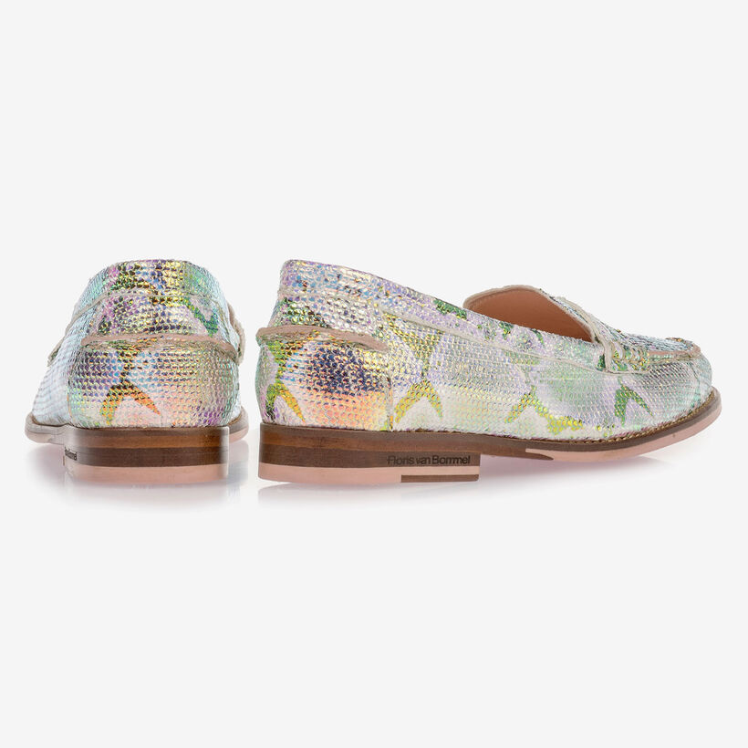 Leder-Loafer mit gr&uuml;n-goldenem Metallic-Print