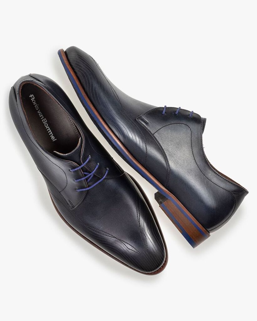 Lace shoe calf leather blue