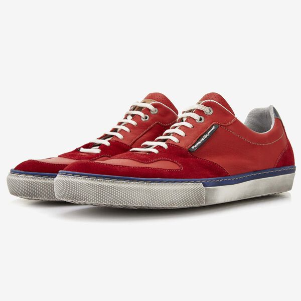 Floris van Bommel roter Leder-Herren-Sneaker