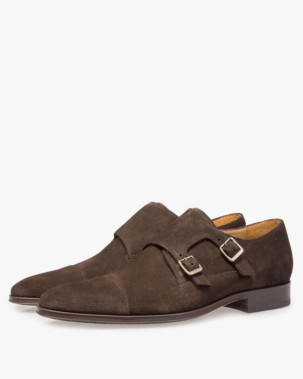 Dunkelbrauner Monk-Schnallenschuh aus Kalbswildleder