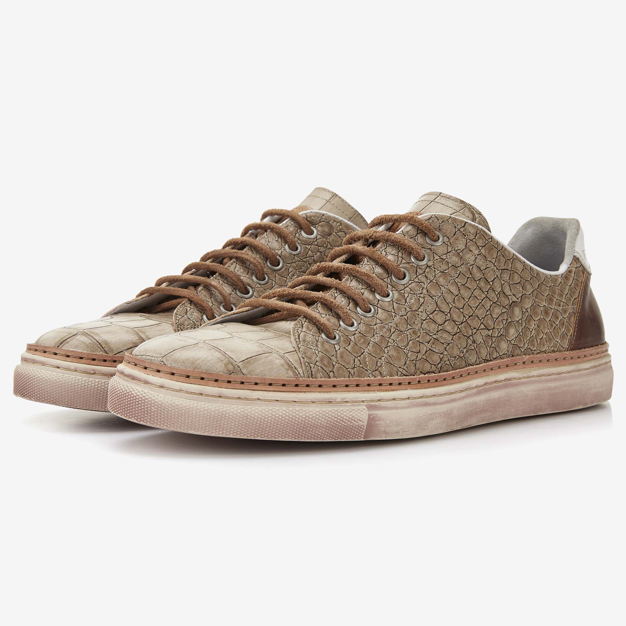 Sand coloured crocodile print leather men s sneaker 14356 03