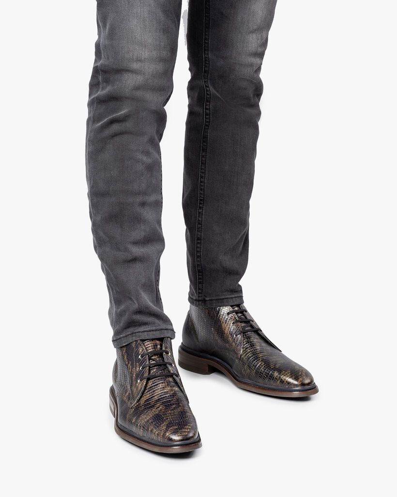 Stiefel Eidechsenprint dunkelgr&uuml;n