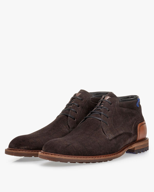 Lace boot suede dark brown