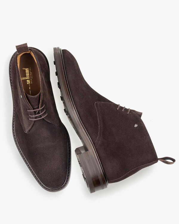 Dunkelbrauner Wildleder-Schn&uuml;rstiefel