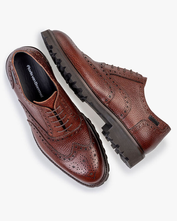 Schn&uuml;rschuh Leder-Print cognac