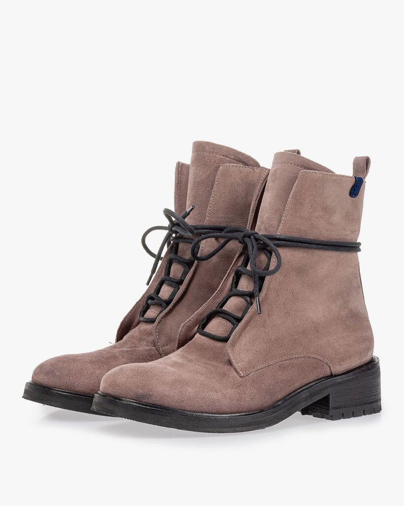 Schn&uuml;rstiefel Wildleder dunkel rosa