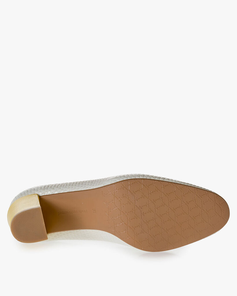 Cremewei&szlig;e Leder-Pumps mit Print