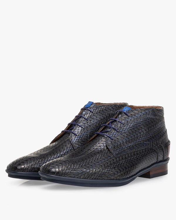 Schn&uuml;rstiefel metallic blau