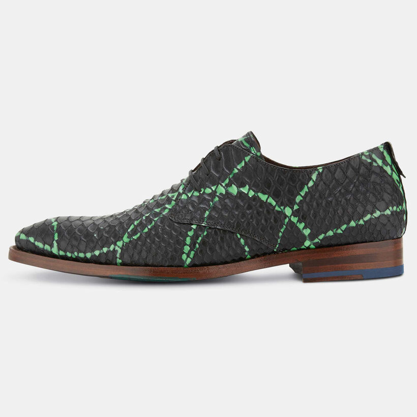 Floris van Bommel men’s lace shoe with black-green snake print