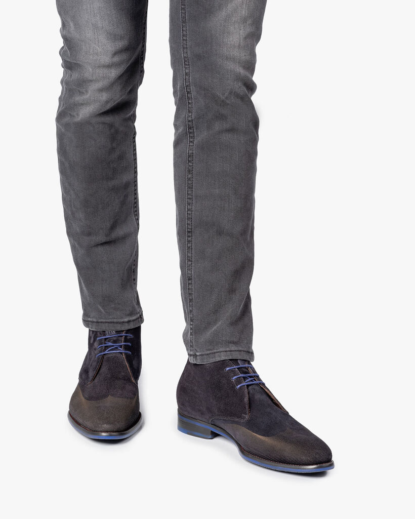 Schn&uuml;rstiefel blau mit Print