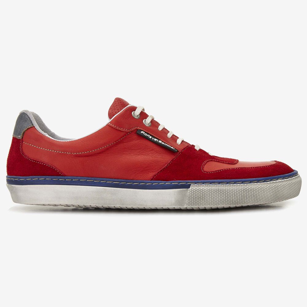 Floris van Bommel roter Leder-Herren-Sneaker