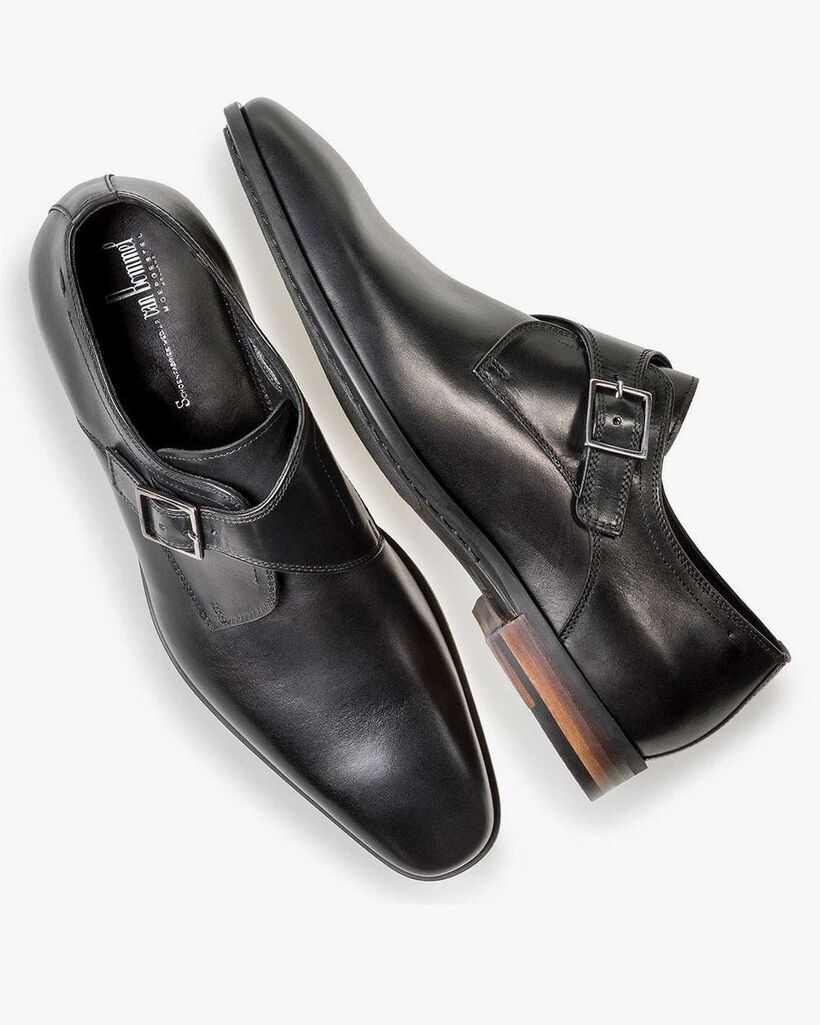Black calf leather monk