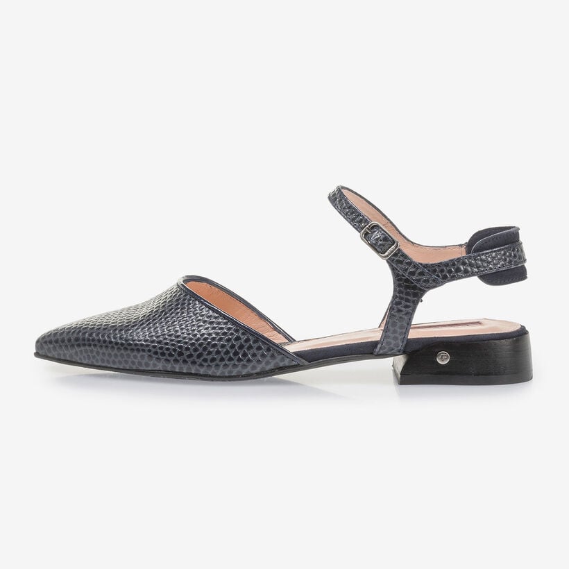 Dark blue suede leather sandals with print