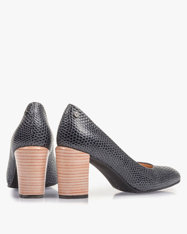 Dark blue leather pumps with print