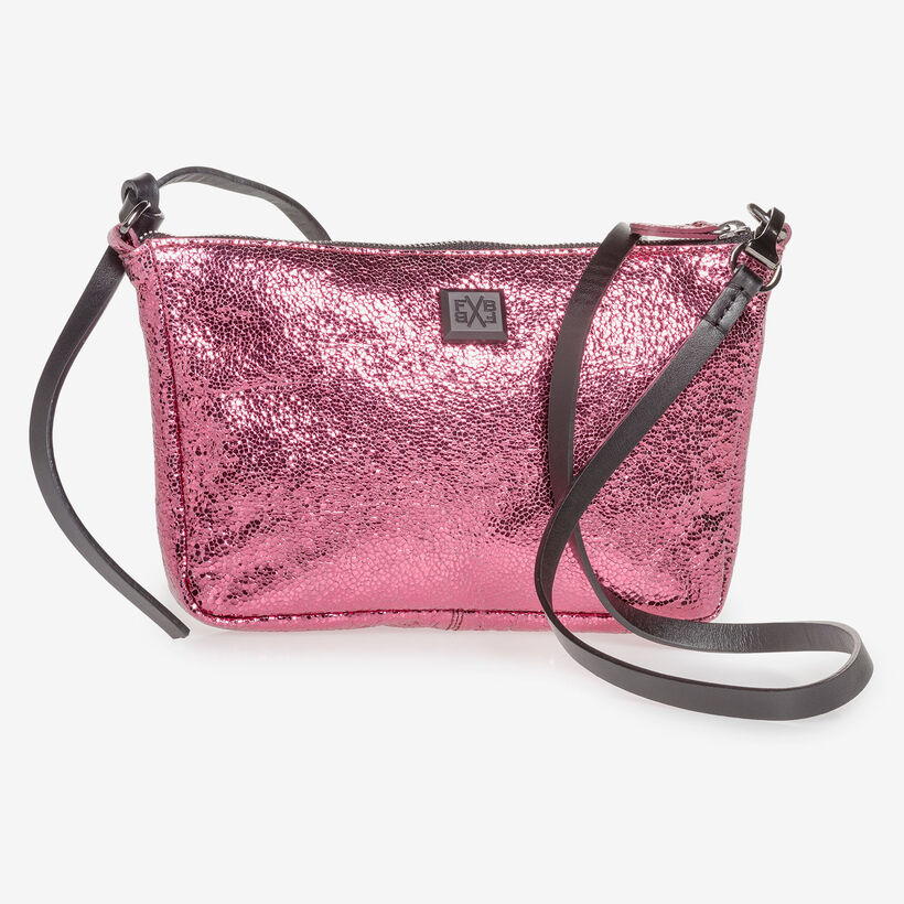 Pinke Ledertasche mit Metallic-Print