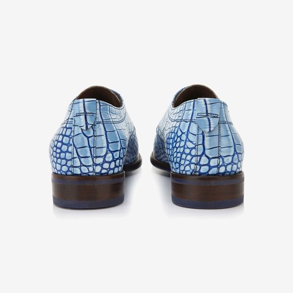 Floris van Bommel light blue crocodile print men's lace-up shoe