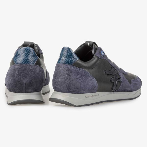 Nappa leather sneaker with blue suede leather accents