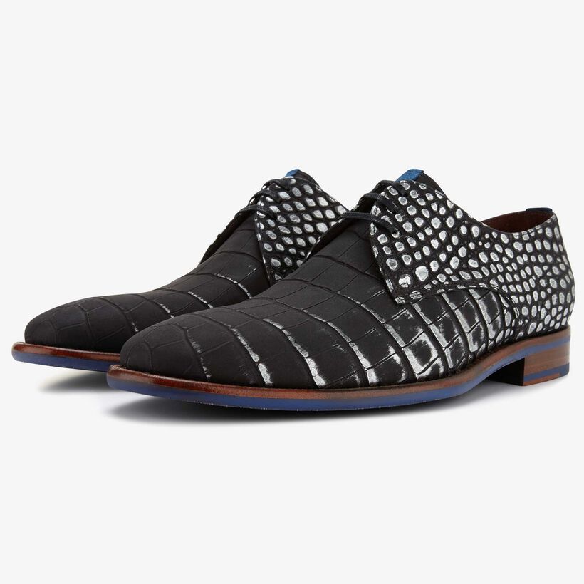 Floris van Bommel Premium black men’s lace shoe with crocodile print