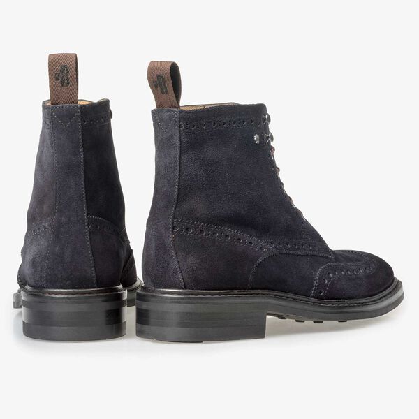 Blauer Brogue-Schn&uuml;rstiefel aus Wildleder