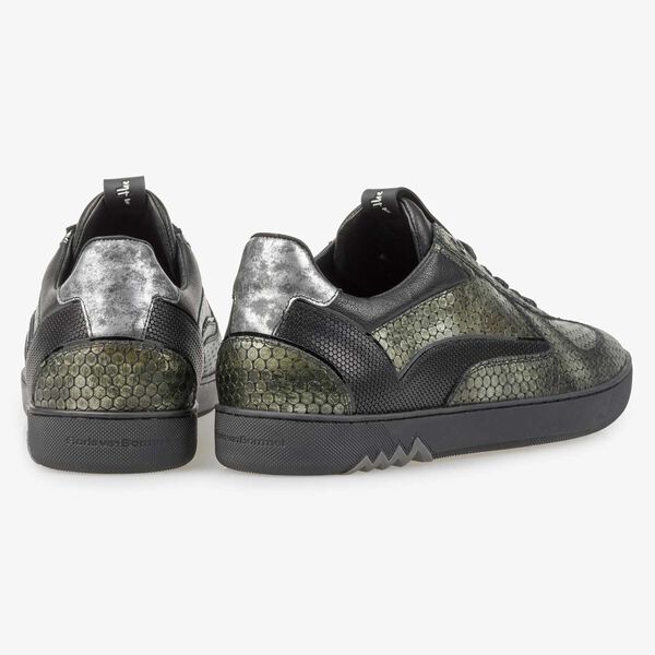 Grüner Leder-Sneaker mit Metallicprint
