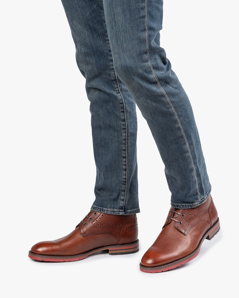 Schn&uuml;rstiefel Strukturleder cognac