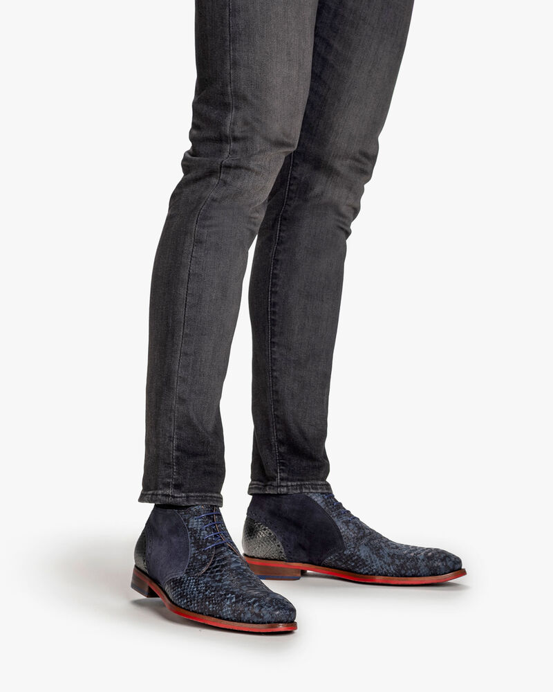 Schn&uuml;rstiefel Nubukleder dunkelblau