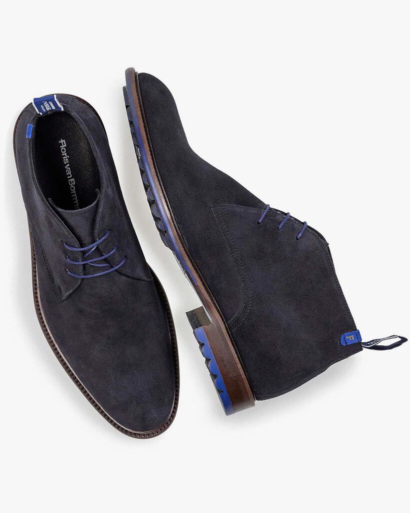 Lace boot suede leather dark blue