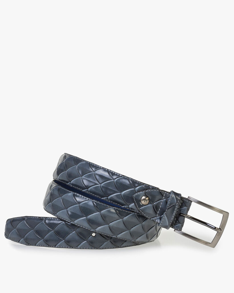 Premium grey leather belt with print