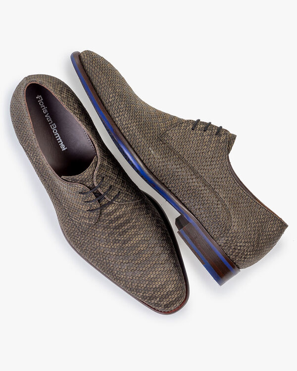 Lace shoe printed leather dark green