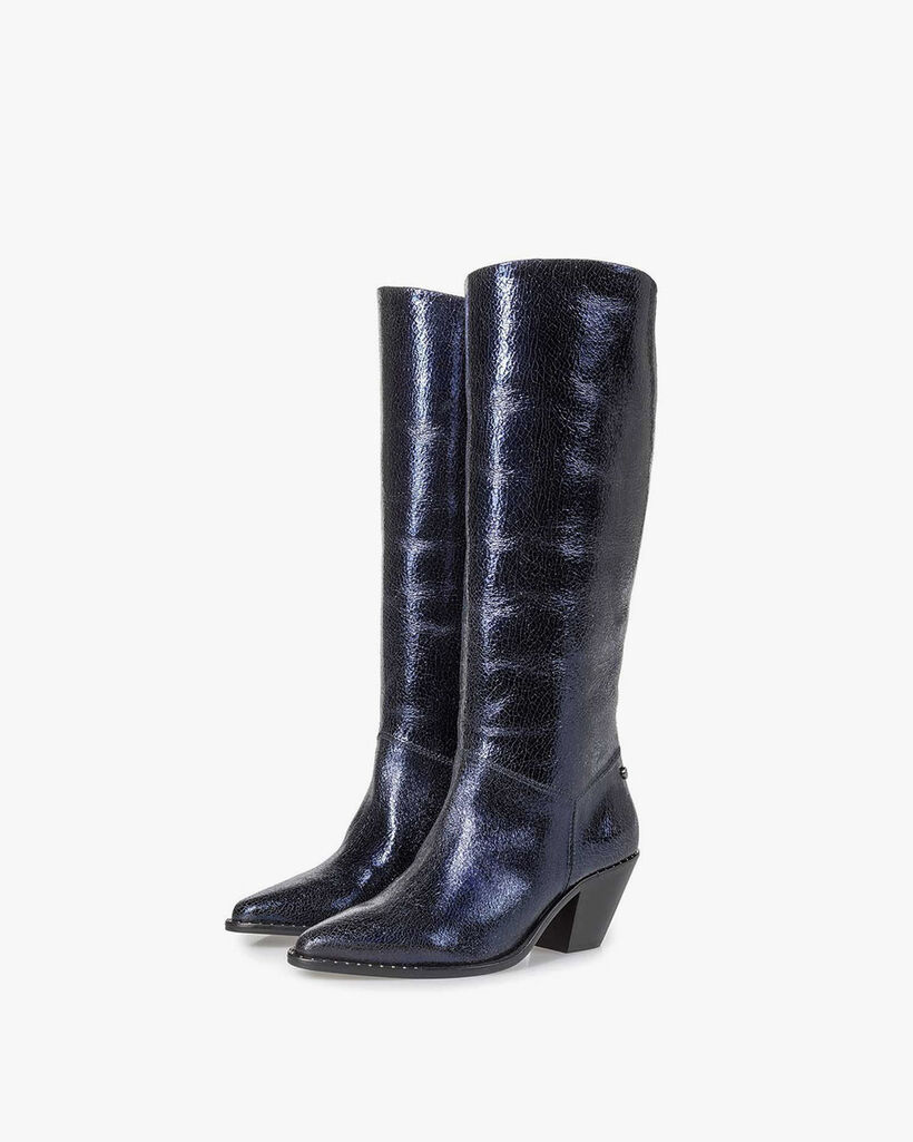 Dark blue boots metallic print
