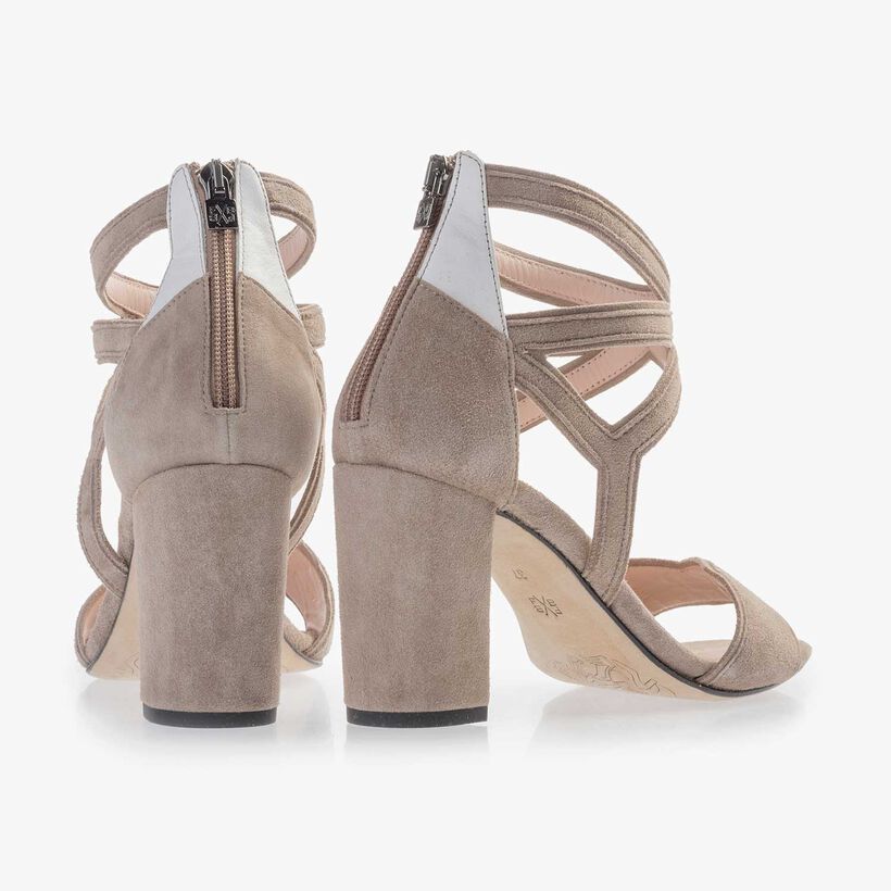 Taupe-coloured calf's suede leather heeled sandal