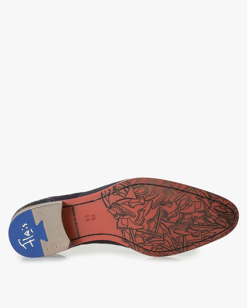 Blue printed suede leather lace shoe