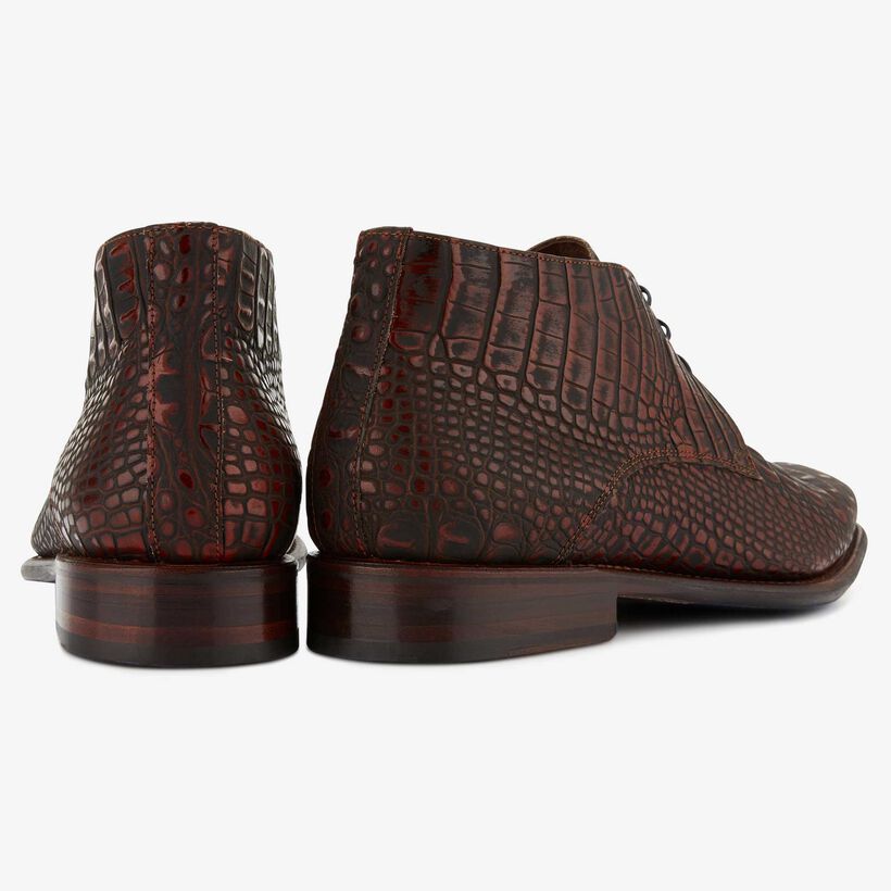 Floris van Bommel braun/schwarze Herren Schnürstiefel mit Krokodil Aufdruck