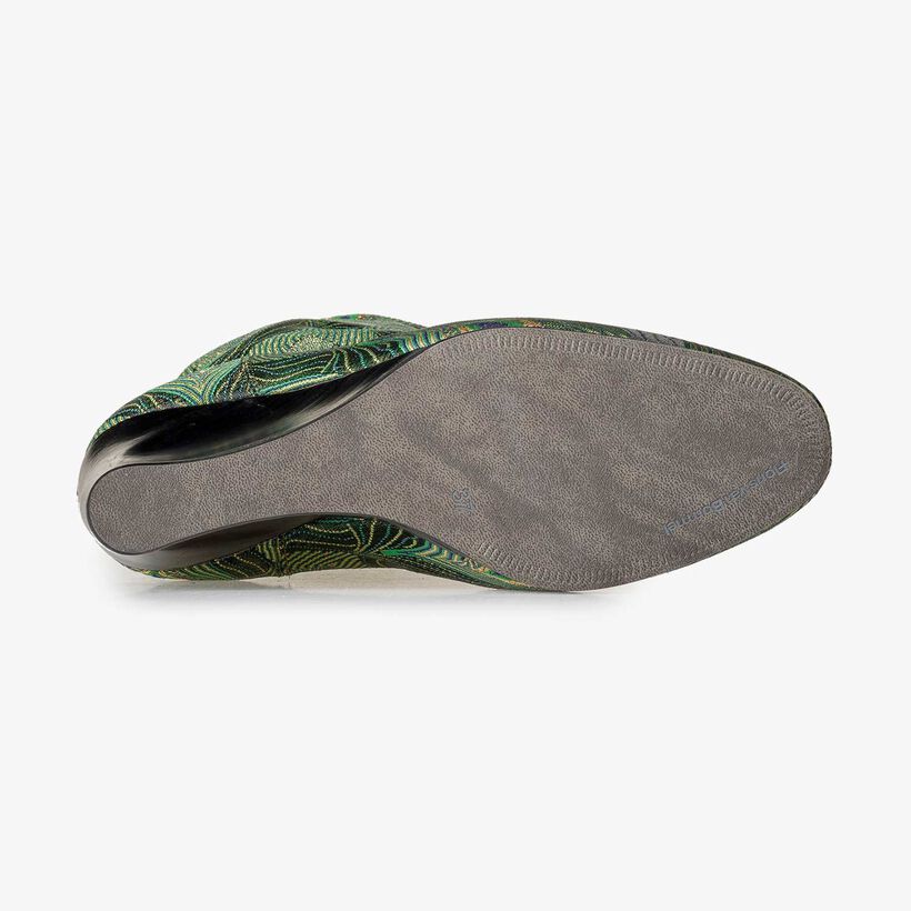 Halbhoher Stiefel mit grünem Pfauenprint